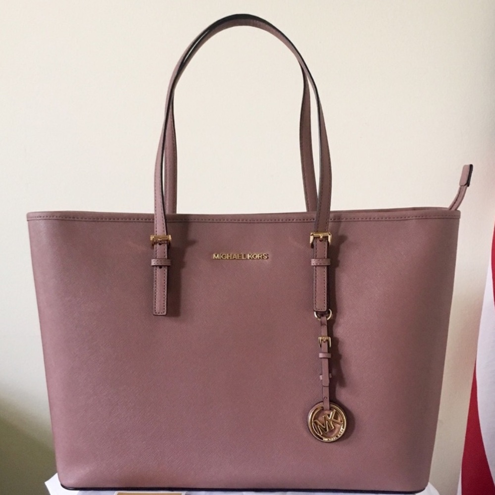 Michael Kors Dusty Rose Mauve Jet Set Saffiano Leather Tote